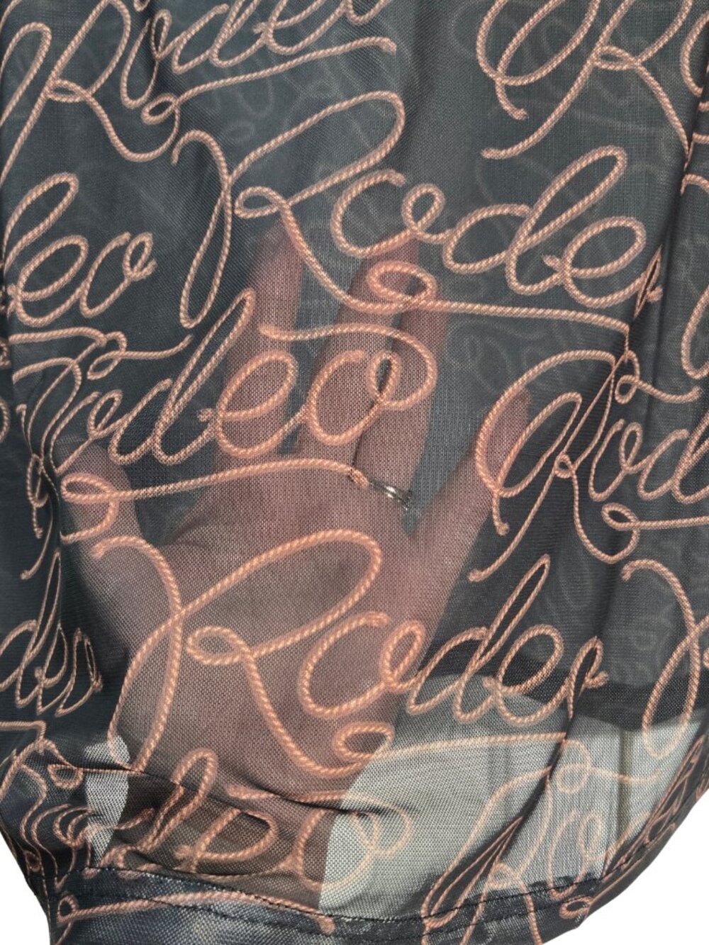 NWOT Western Sheer Mesh Cursive Rodeo Rope Script Long Sleeve Top 2XL - Picture 5 of 8